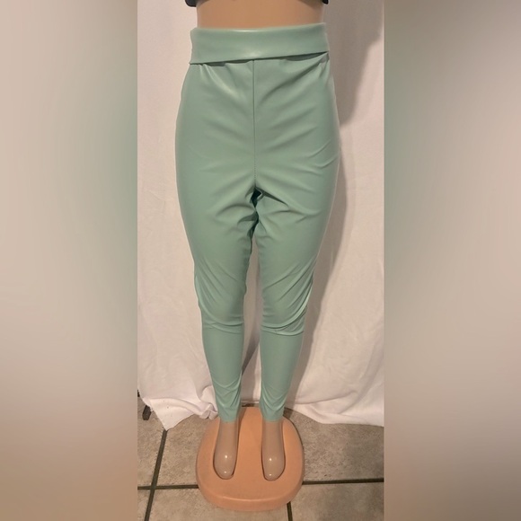 Pretty Little Thing Mint Green Latex Pants - Picture 1 of 7